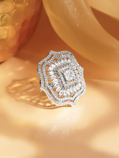American Diamond Floral Statement Adjustable Ring