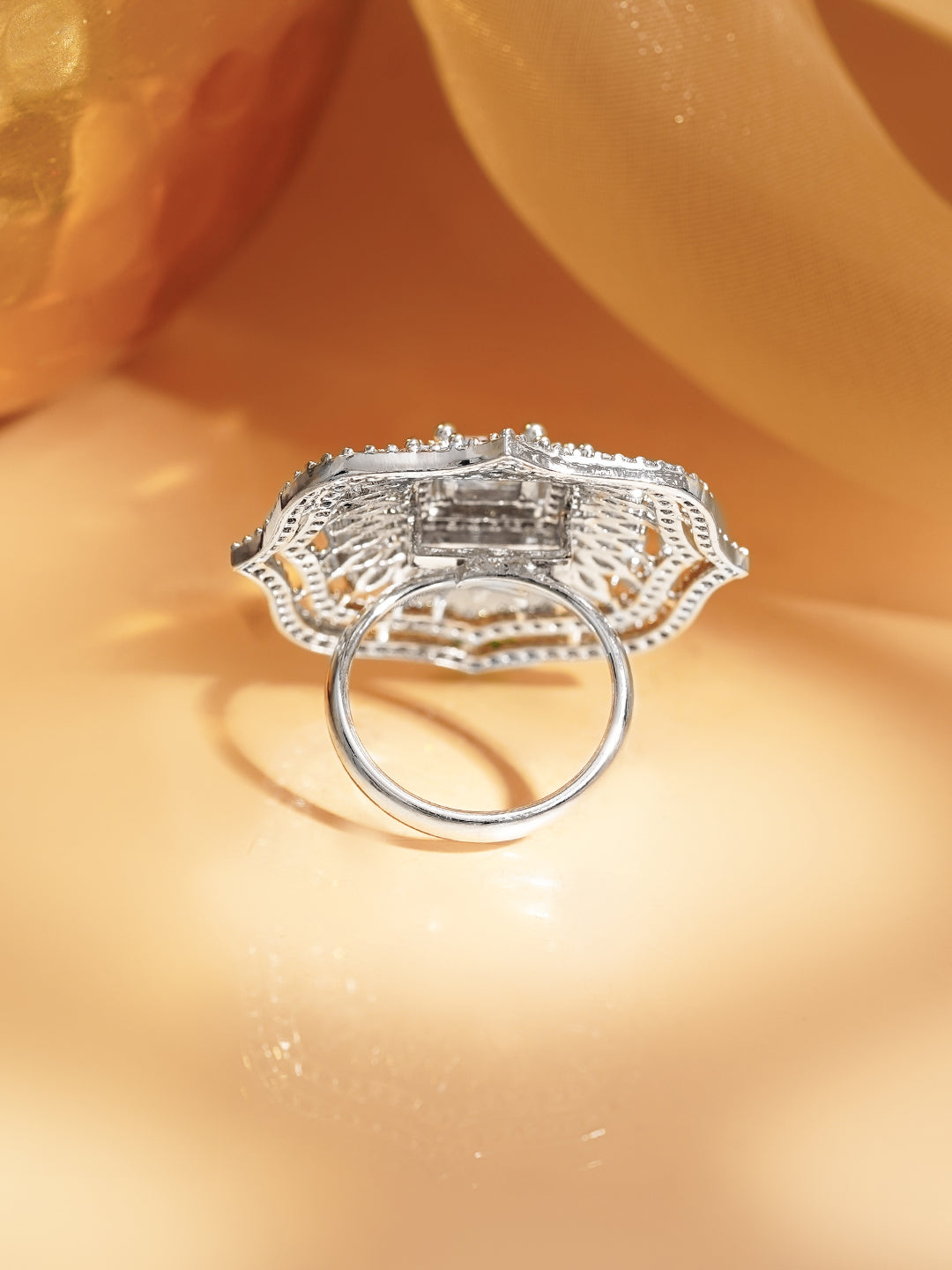 American Diamond Floral Statement Adjustable Ring