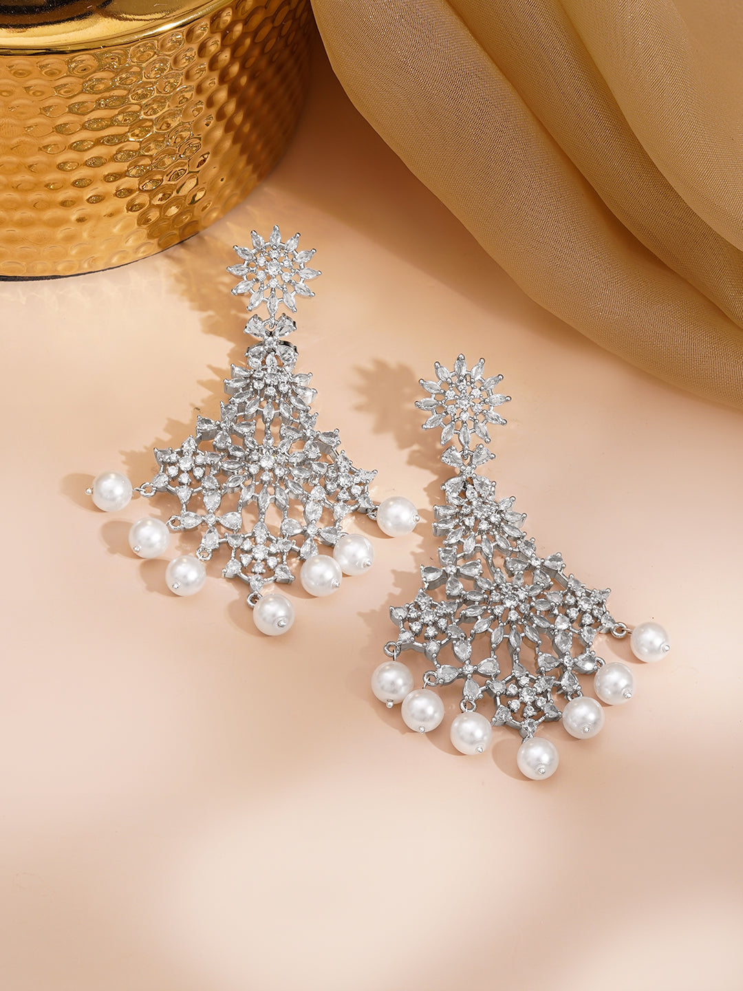 Crystal Bloom Pearl Chandelier Earrings