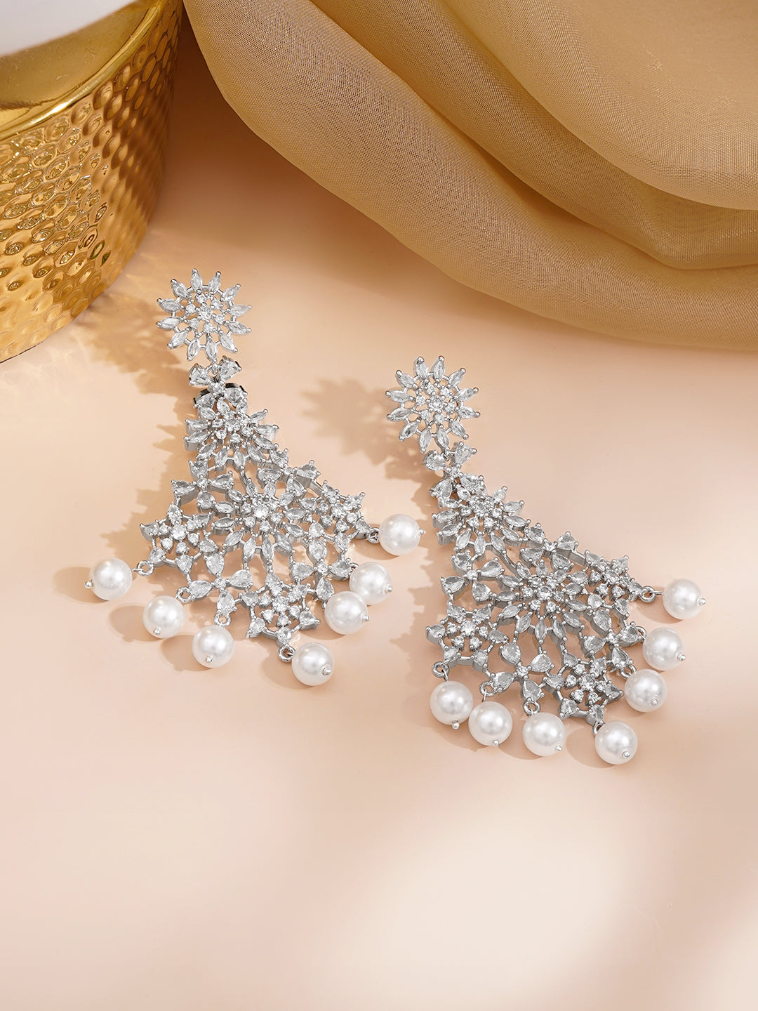 Crystal Bloom Pearl Chandelier Earrings