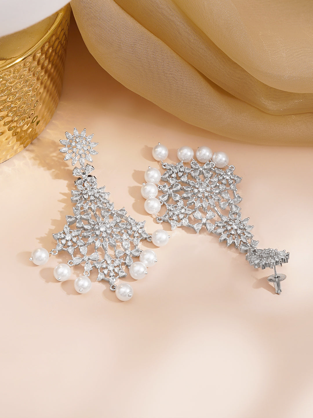 Crystal Bloom Pearl Chandelier Earrings