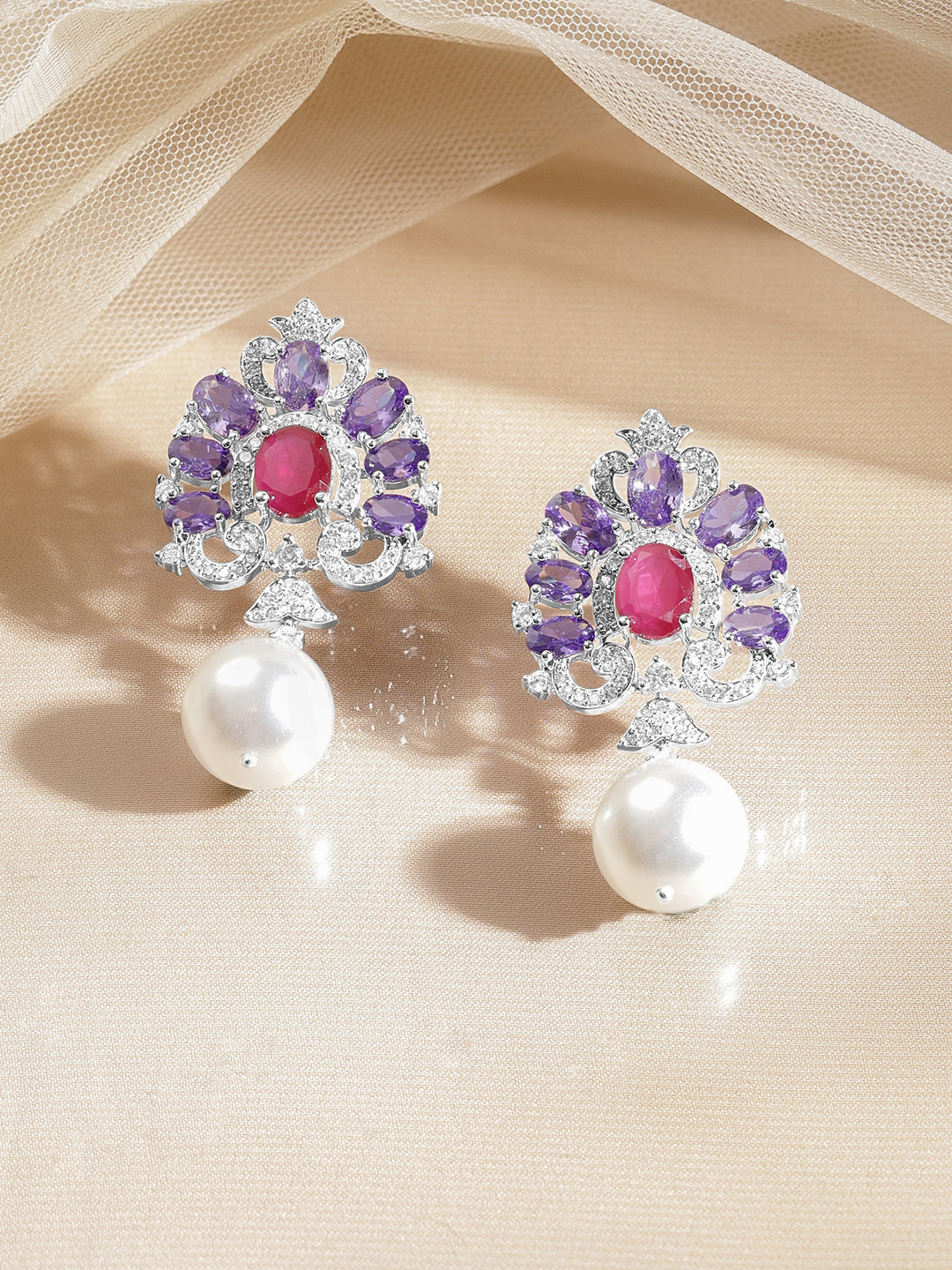 Crystal Bloom Pearl Drop Earrings