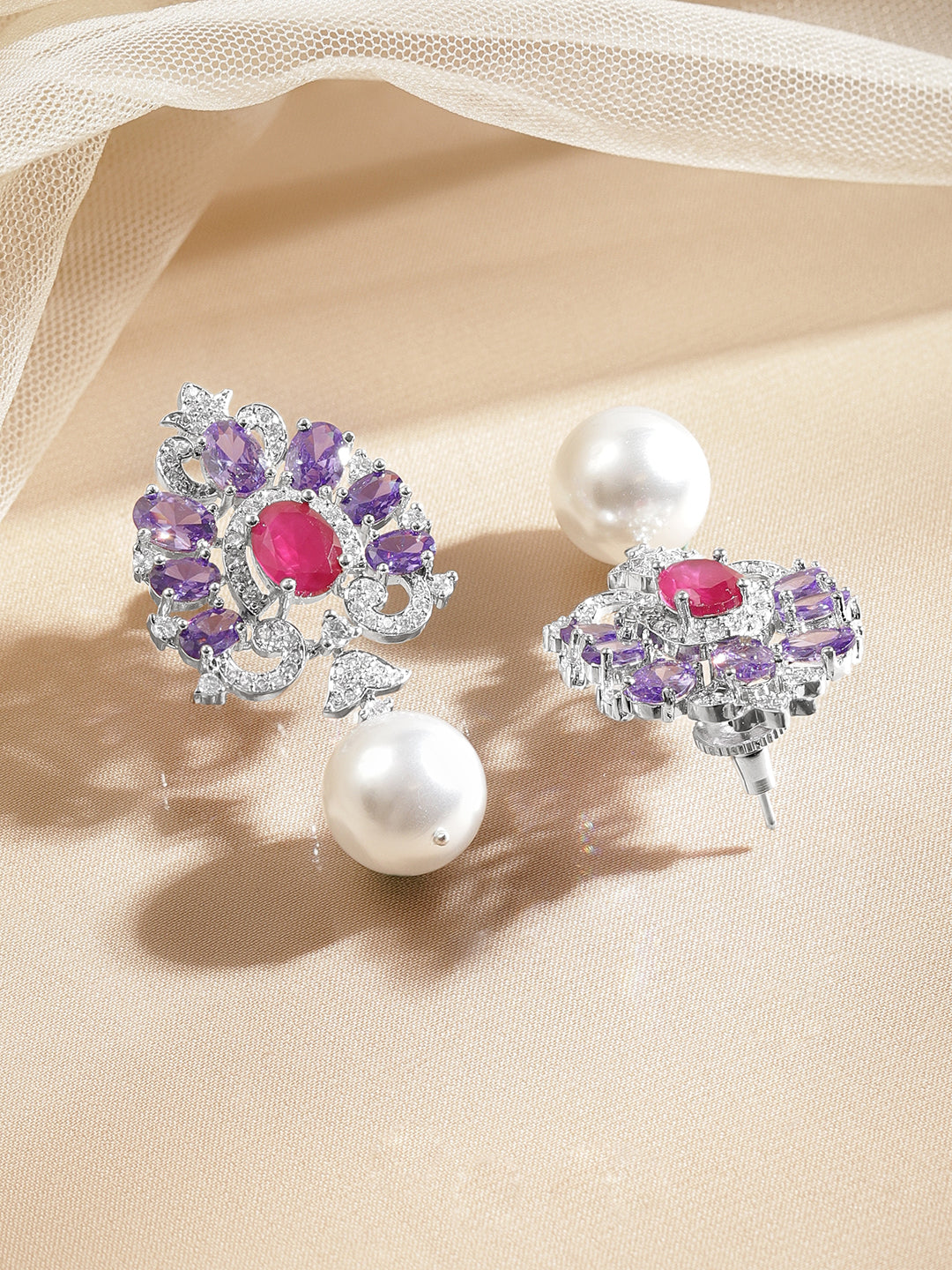 Crystal Bloom Pearl Drop Earrings