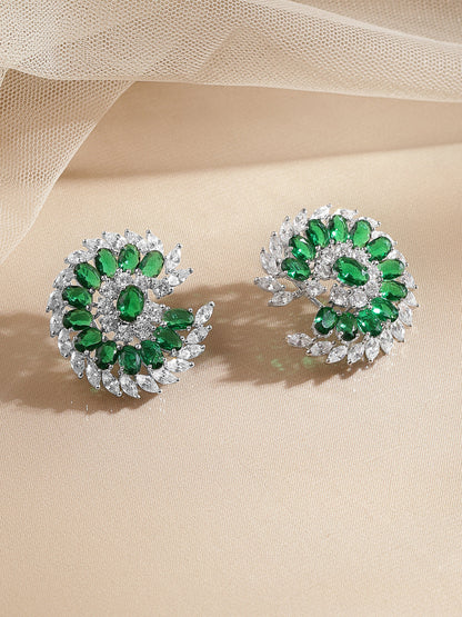 Emerald Diamond Floral Statement Stud Earrings