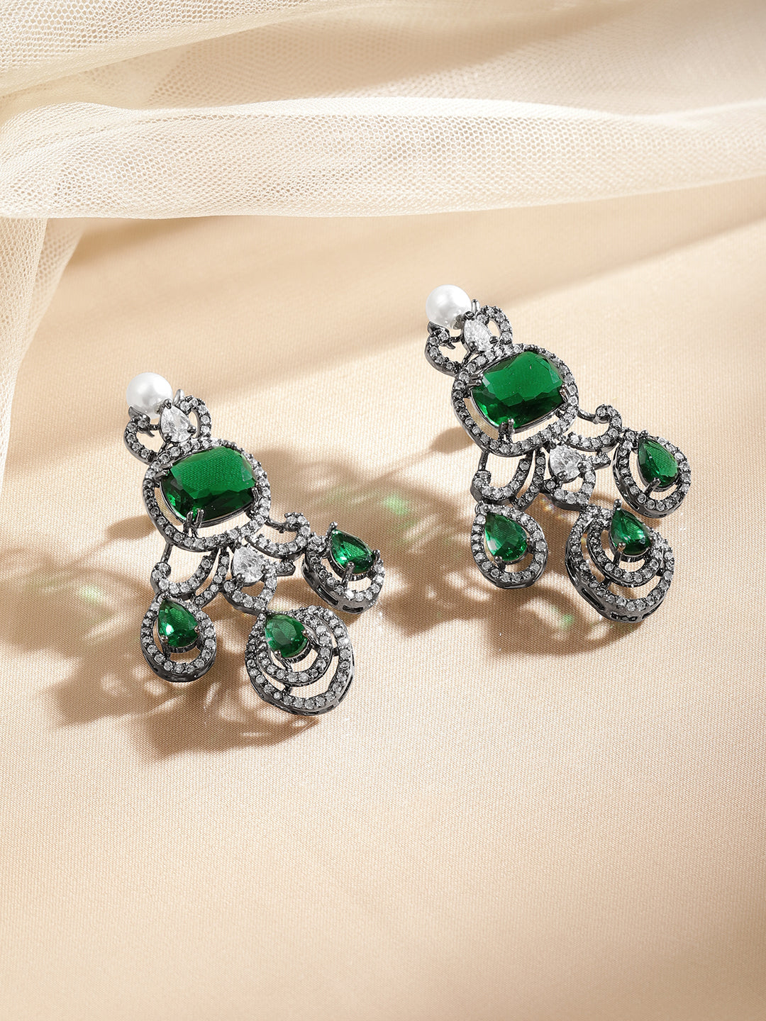 Regal Emerald Cascade Statement Drop Earrings