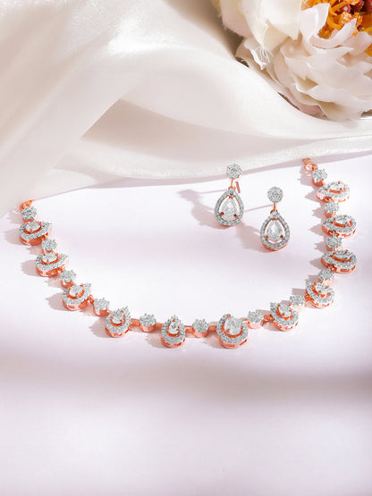 Rose Gold Plated Cubic Zirconia Teardrop Choker Necklace Set