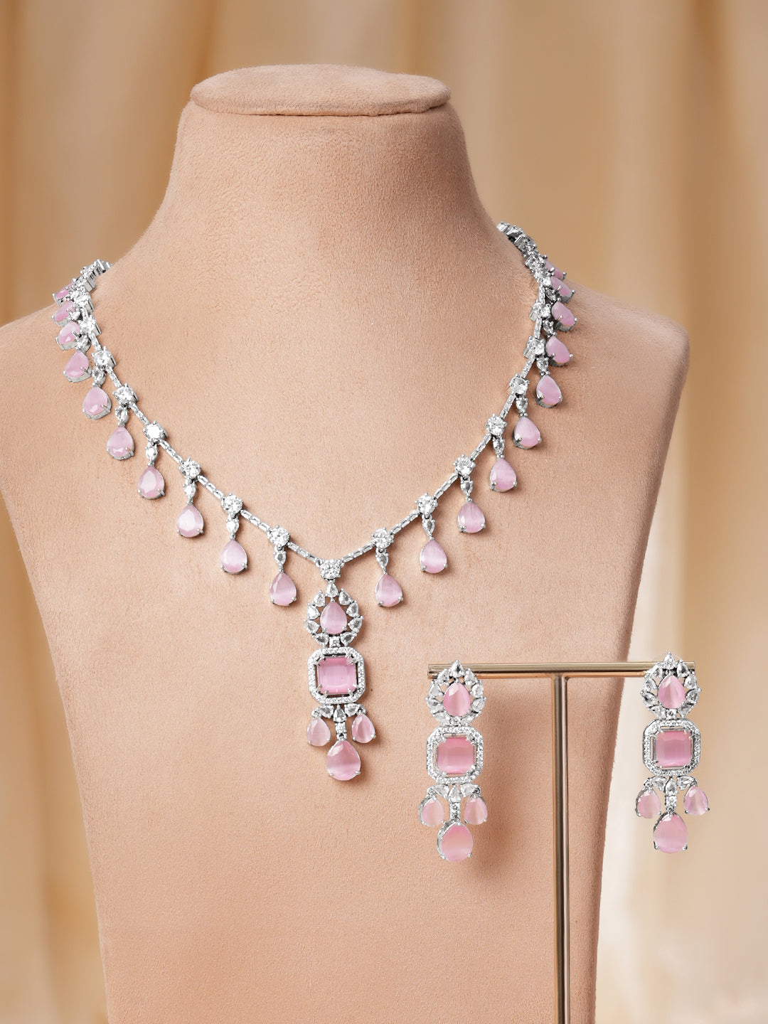 Blush Bloom Crystal Pink Necklace Set
