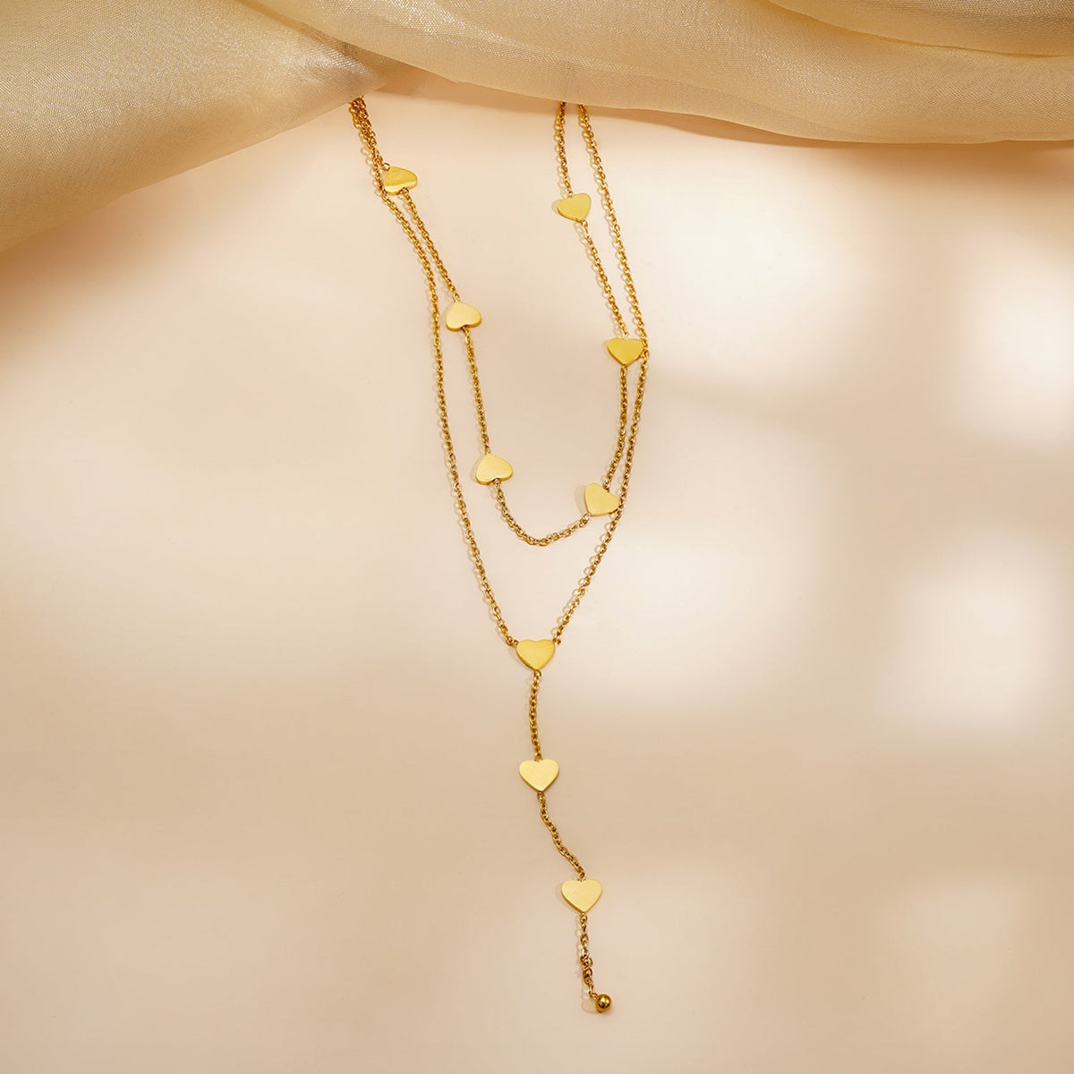 Demi Fine 18K Gold Plated Stainless steel Multi Heart Charm Layered Necklace