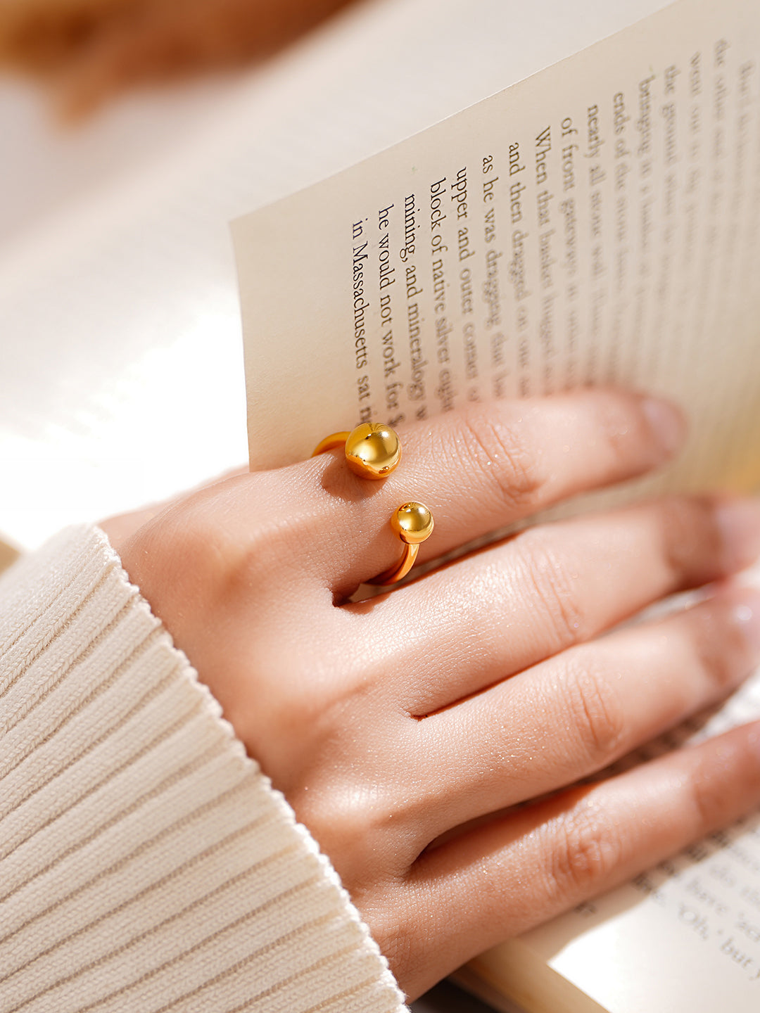 Demi Fine 18K Gold Plated Stainless steel Minimal Dual Sphere Ring