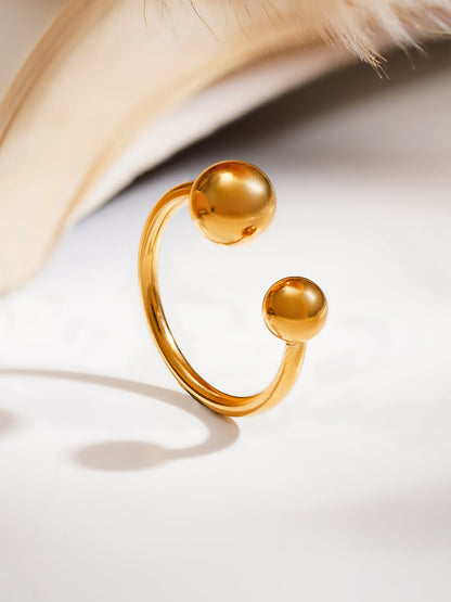 Demi Fine 18K Gold Plated Stainless steel Minimal Dual Sphere Ring