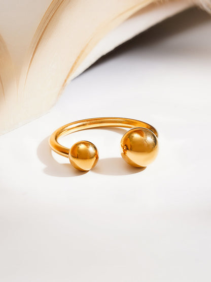 Demi Fine 18K Gold Plated Stainless steel Minimal Dual Sphere Ring