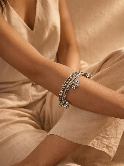 Silver Ghungroo Charm Statement Bangles Set