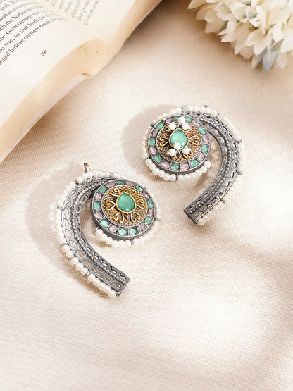 Oxidised Multicolor Studded Ear Cuff With Pearl Detailing