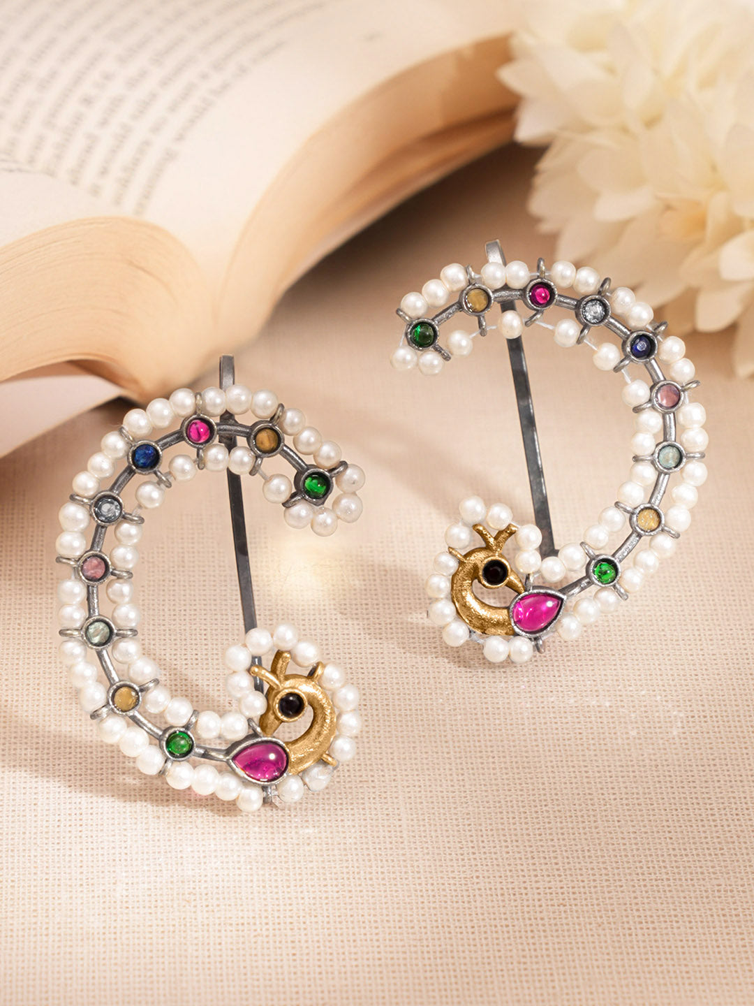 Multicolor Crystal Pearl Ear Cuffs