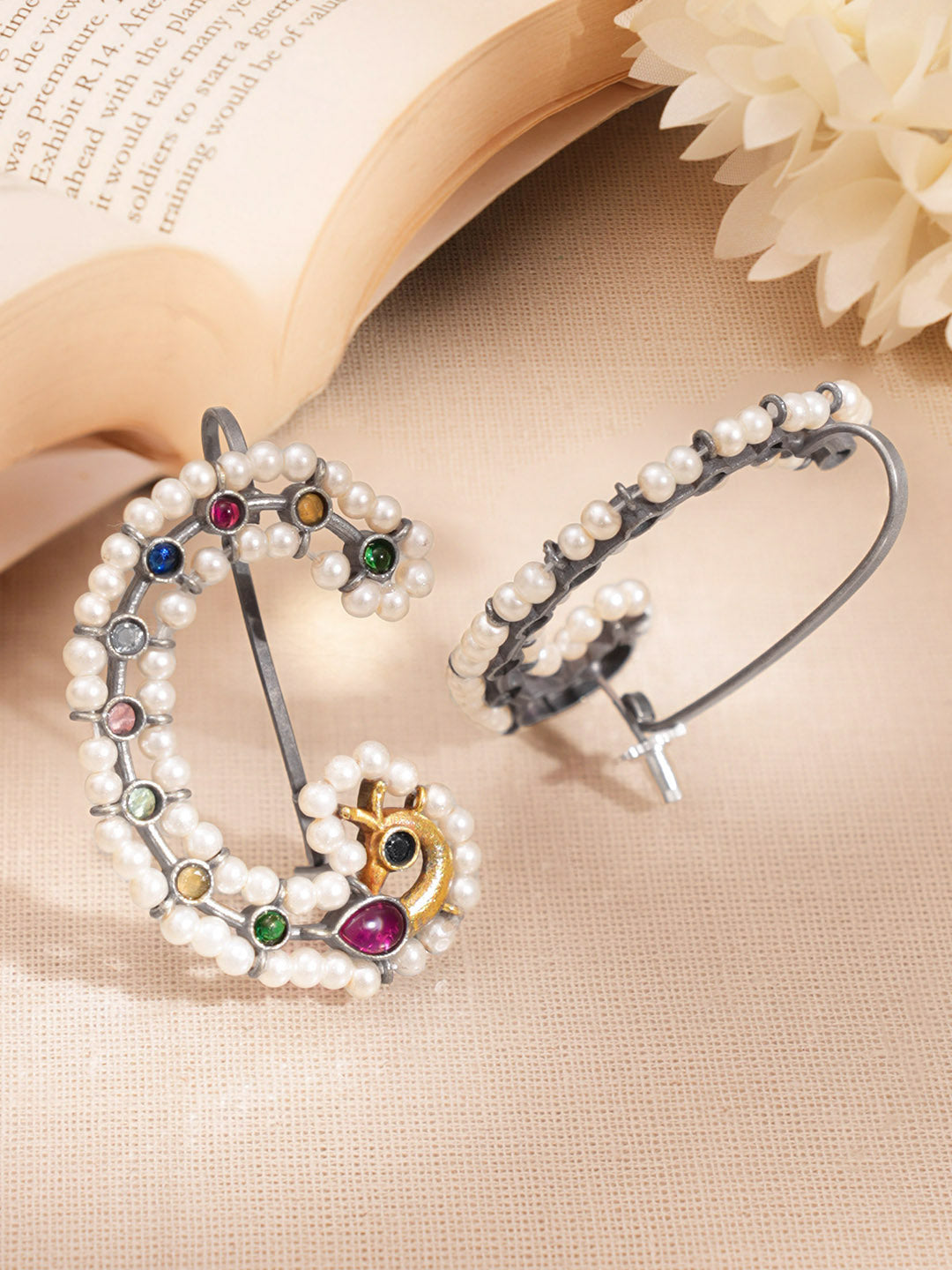 Multicolor Crystal Pearl Ear Cuffs