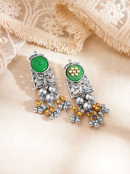 Women Oxidised Green Enamel Ghungroo Charm Choker Necklace Set