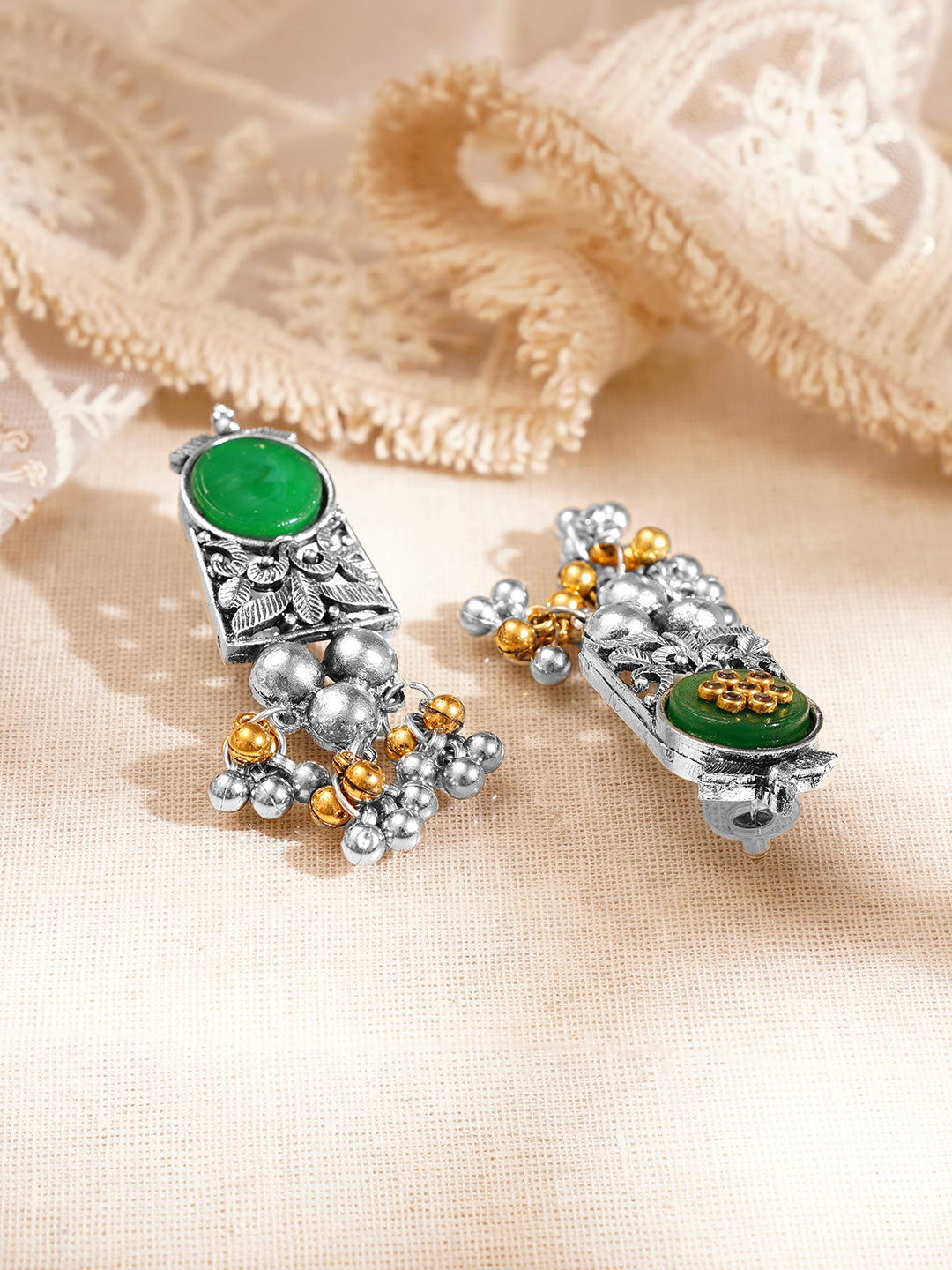 Women Oxidised Green Enamel Ghungroo Charm Choker Necklace Set