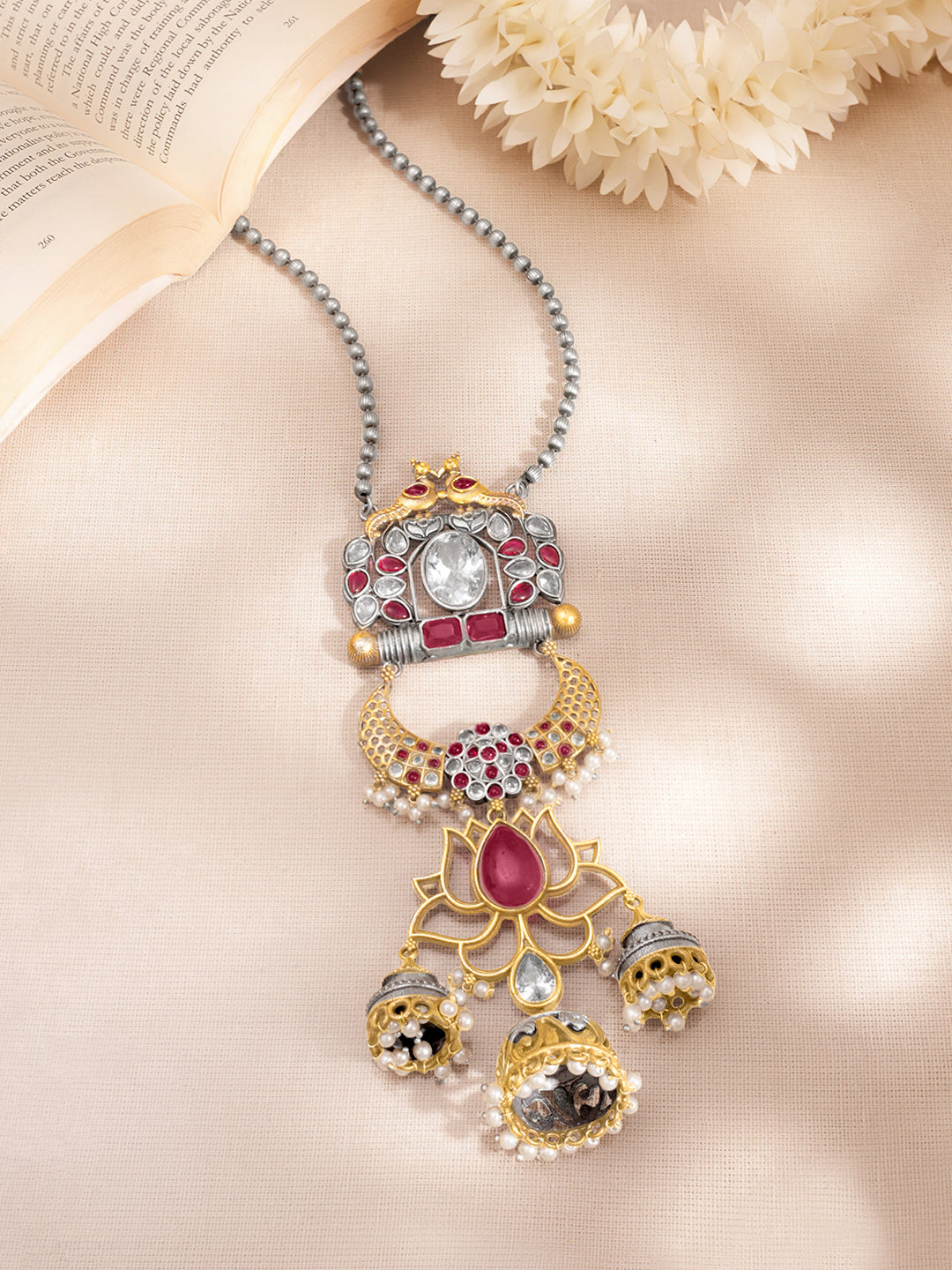 Heritage Lotus Pendant Long Necklace