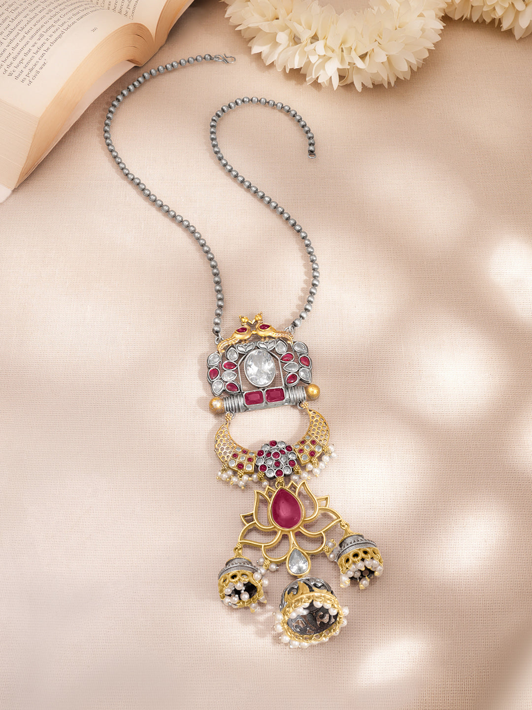 Heritage Lotus Pendant Long Necklace
