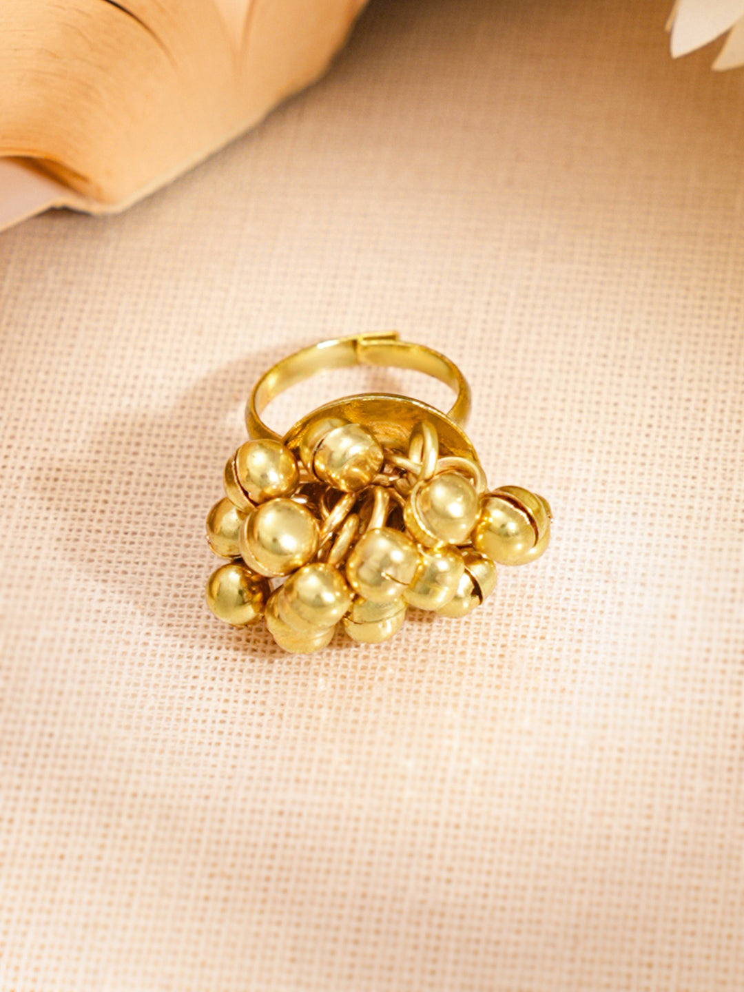 Gold Ghungroo Statement Adjustable Ring
