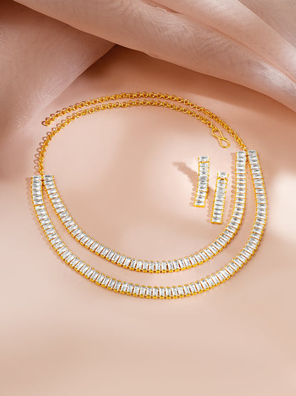 Gold Plated Layered American Diamond Statement Necklace Set