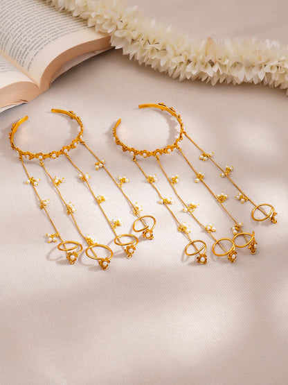 Golden Bloom Pearl Kashmiri Haathphool Bracelet