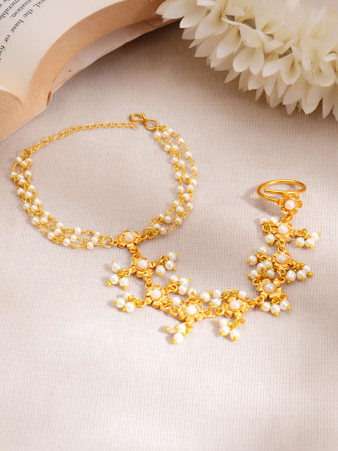 Golden Jasmine Haathphool Bracelet
