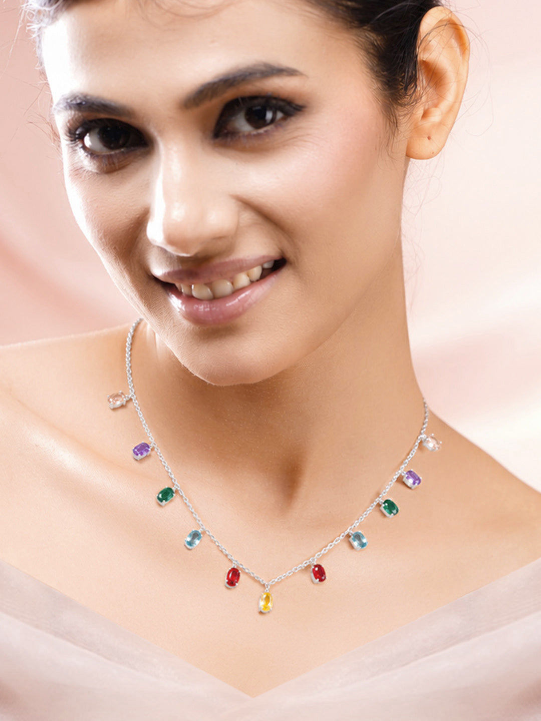 925 Fine Silver Teardrop Crystal Charm Necklace