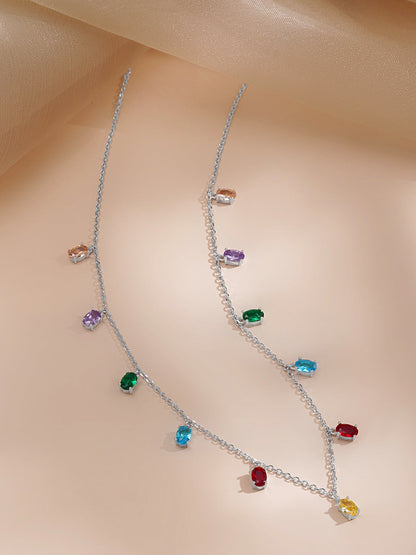 925 Fine Silver Teardrop Crystal Charm Necklace