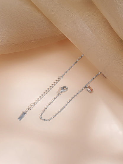 925 Fine Silver Teardrop Crystal Charm Necklace