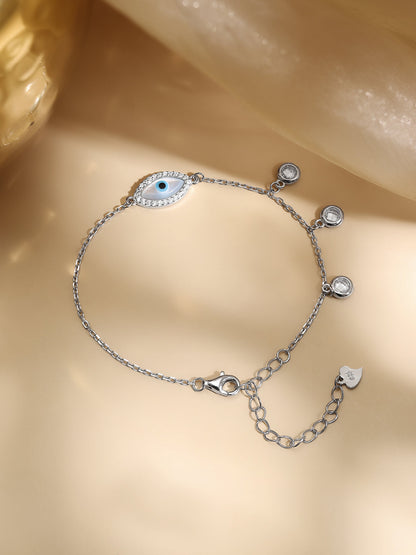 925 Fine Silver Crystal Evil Eye Charm Bracelet