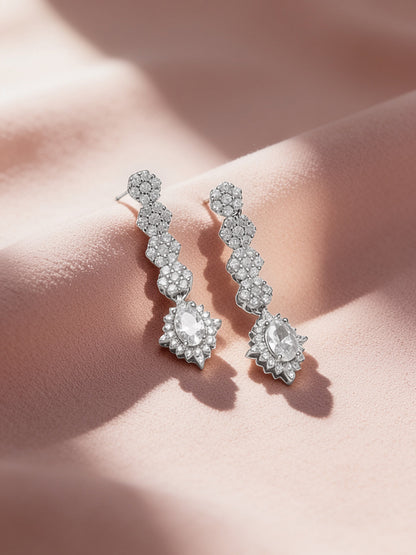 925 Fine Silver Rhodium Plated Dangler Earrings