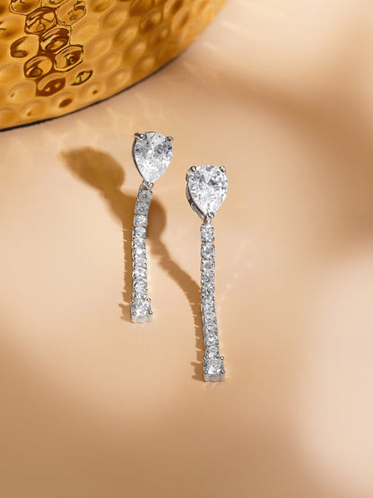 925 Fine Silver Rhodium Plated American Diamond Zirconia Dangler Earrings