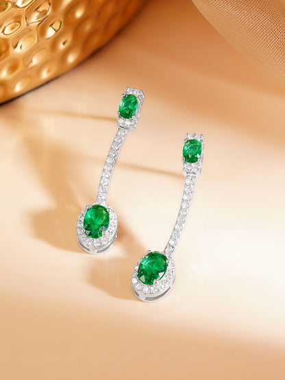 925 Fine Silver Rhodium Plated Emerald Dangler Earrings
