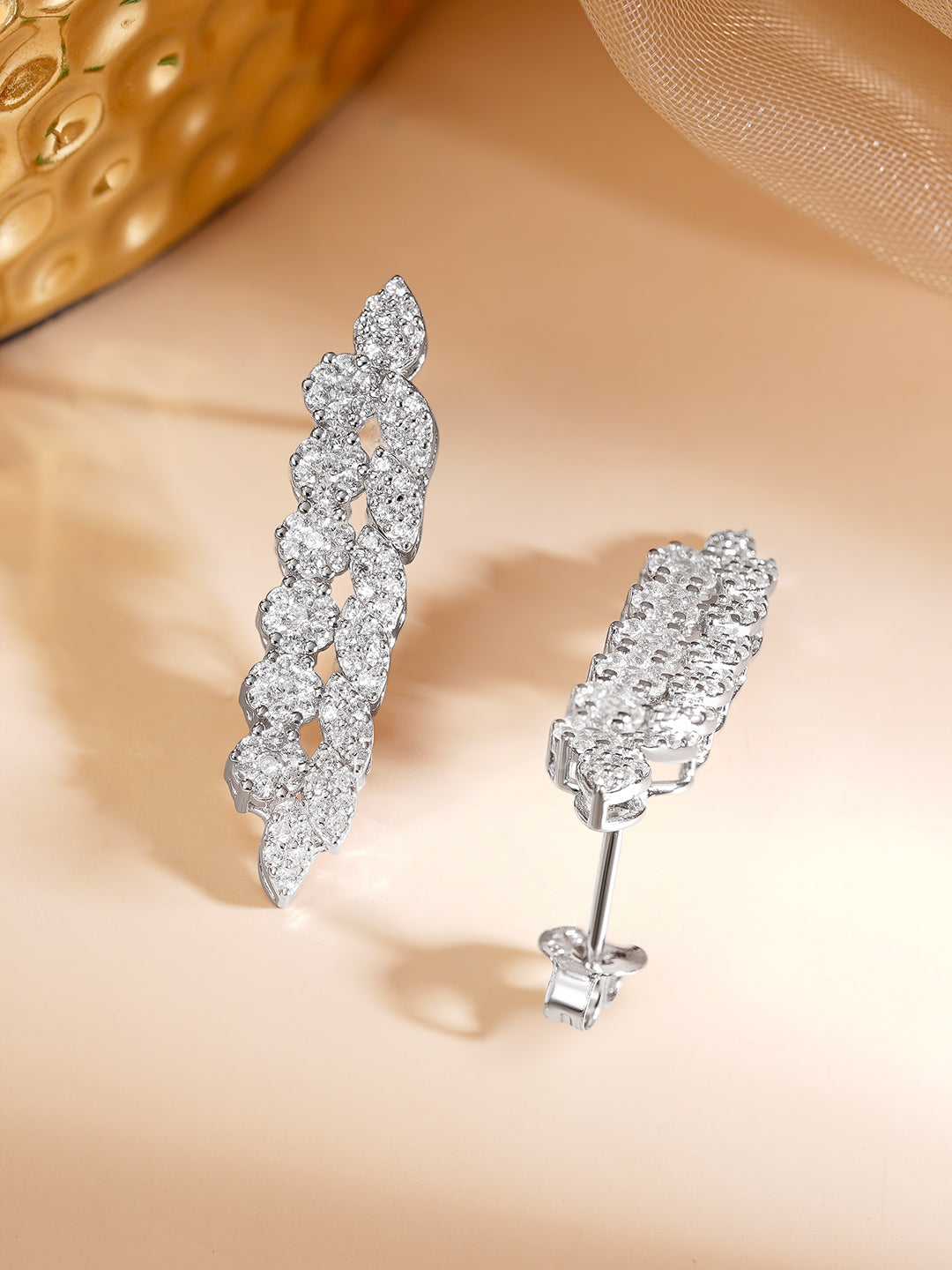 925 Fine Silver Rhodium Plated American Diamon Zirconia Dangler Earrings