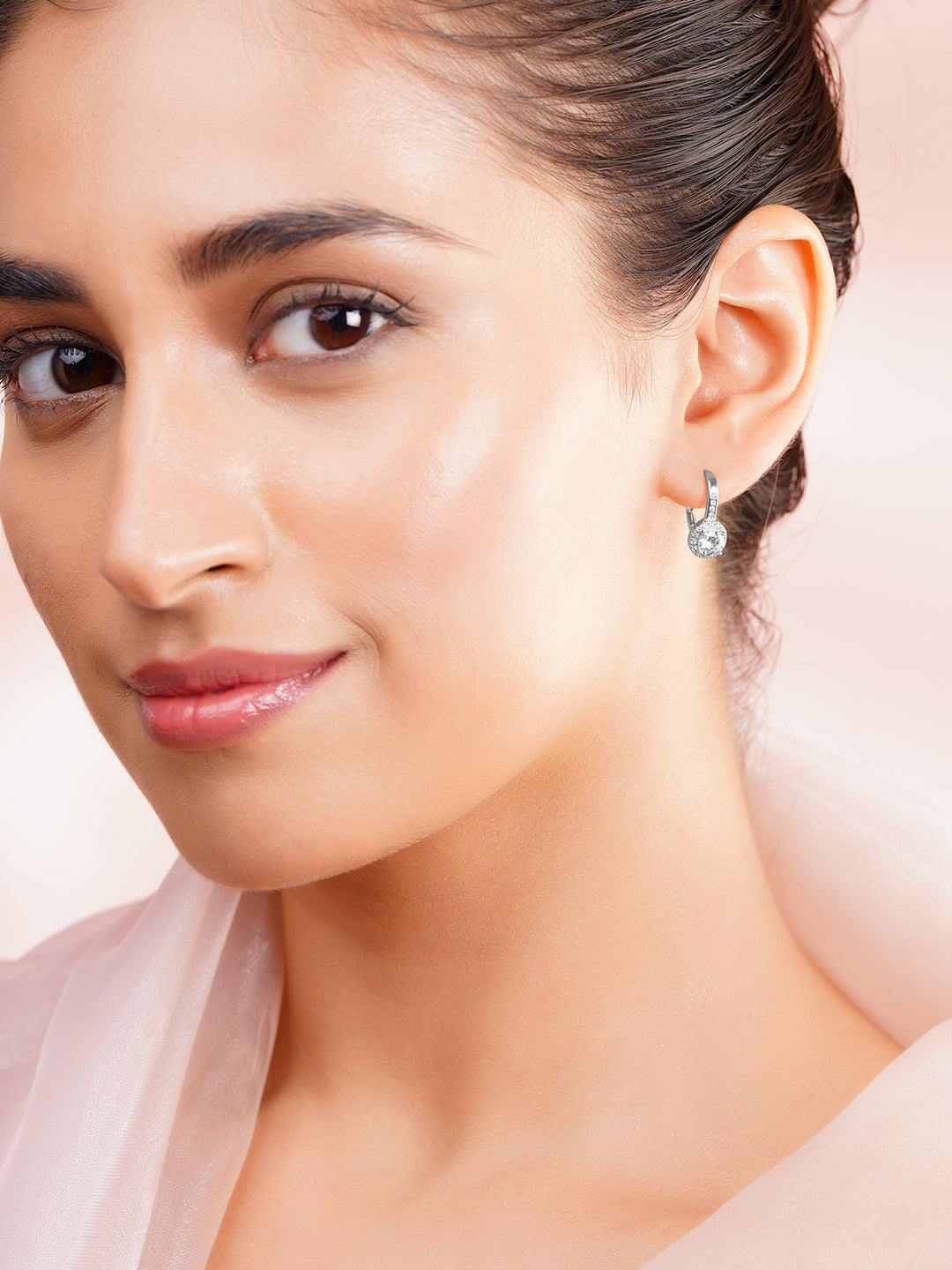 925 Fine Silver Halo Solitaire Cubic Zirconia Hoop Earrings