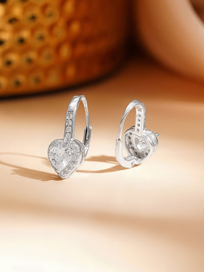 925 Fine Silver Minimal Heart Cubic Zirconia Hoop Earrings