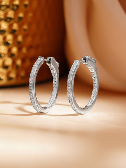 925 Fine Silver Crystal Minimal Hoop Earrings