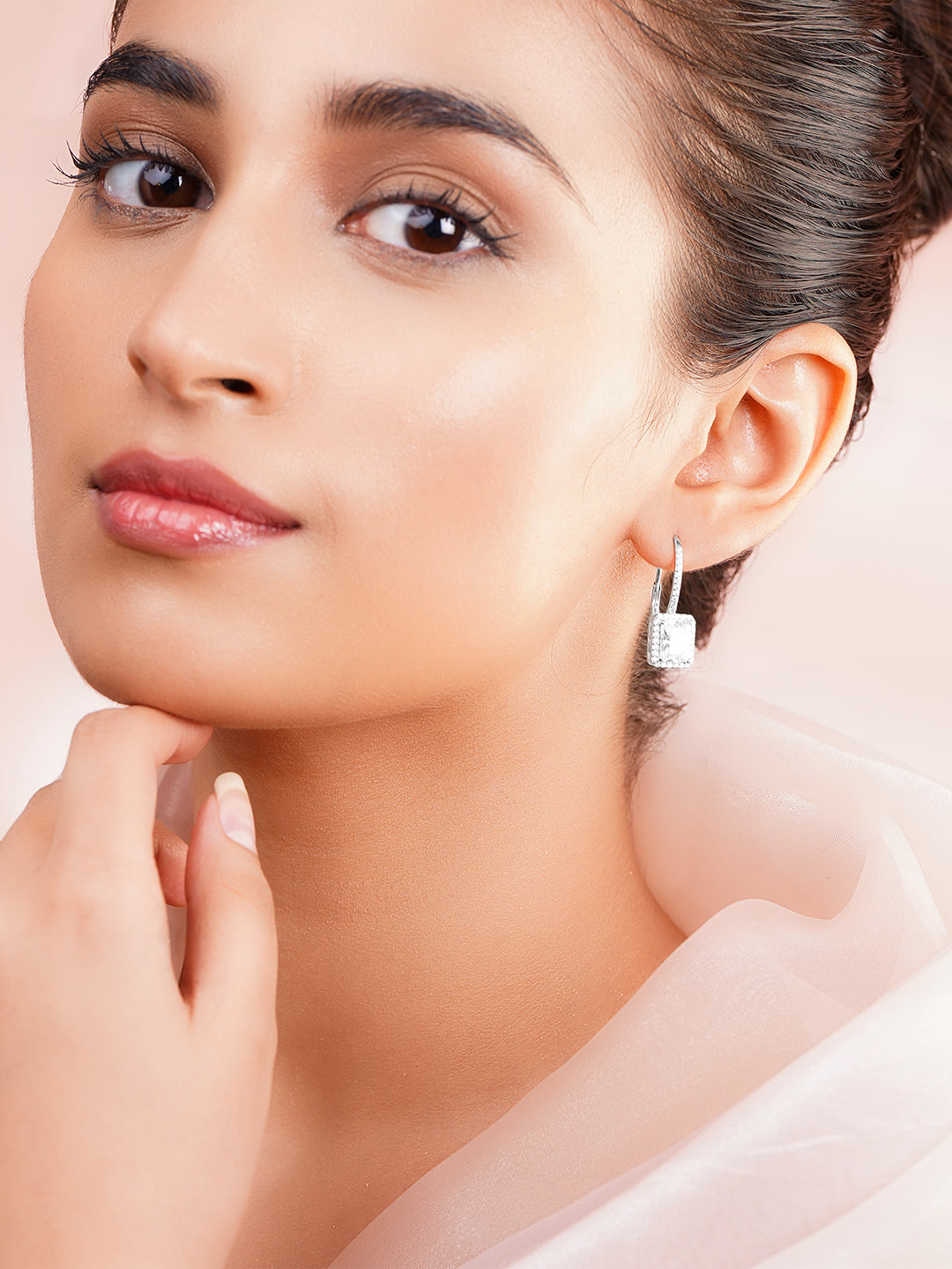 925 Fine Silver Rhodium Plated Cubic Drop Earrings