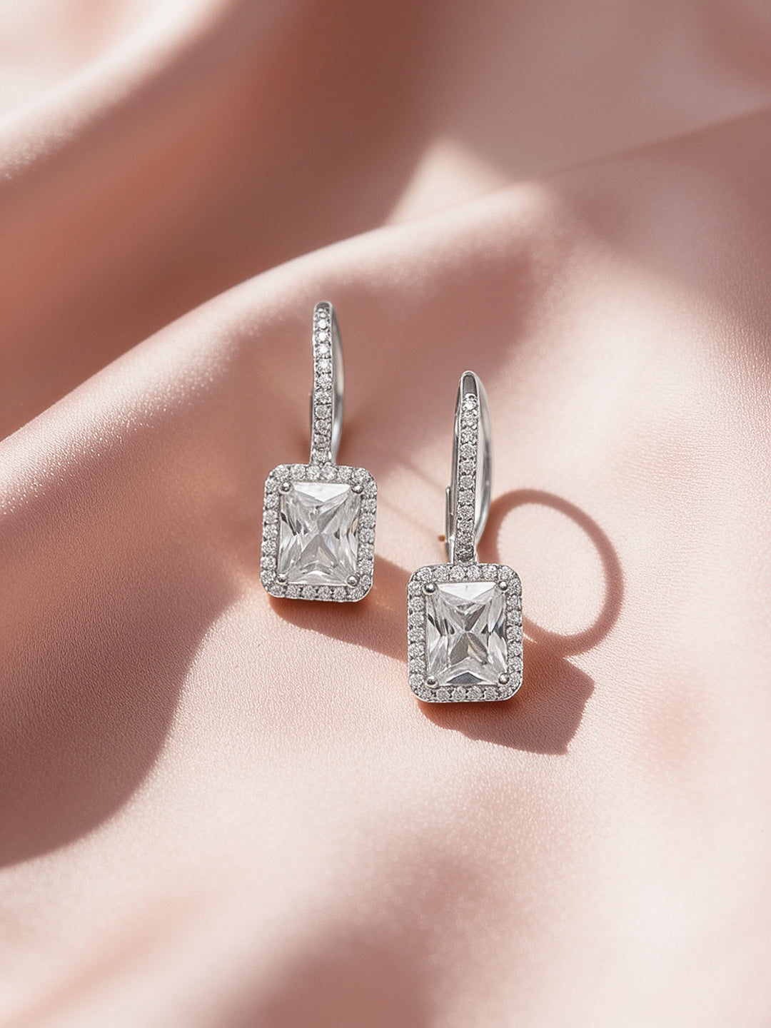 925 Fine Silver Rhodium Plated Cubic Drop Earrings