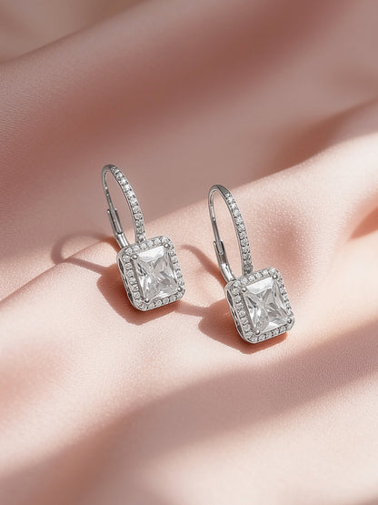 925 Fine Silver Rhodium Plated Cubic Drop Earrings