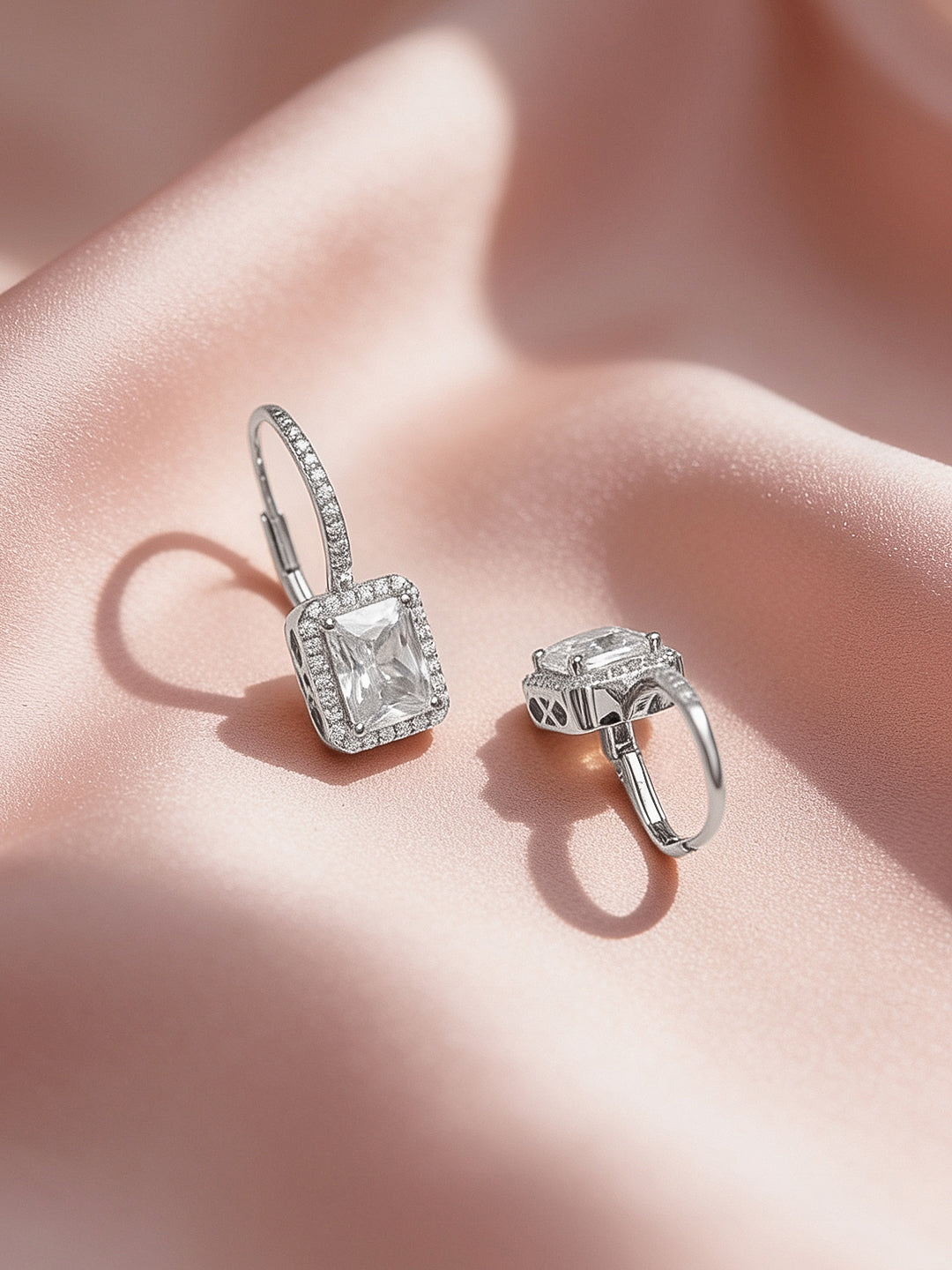 925 Fine Silver Rhodium Plated Cubic Drop Earrings