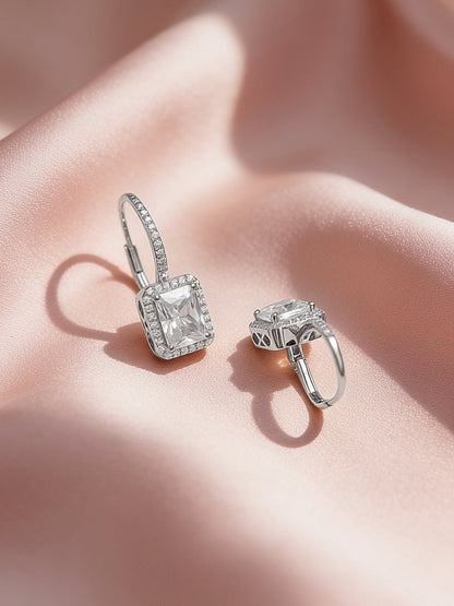 925 Fine Silver Rhodium Plated Cubic Drop Earrings