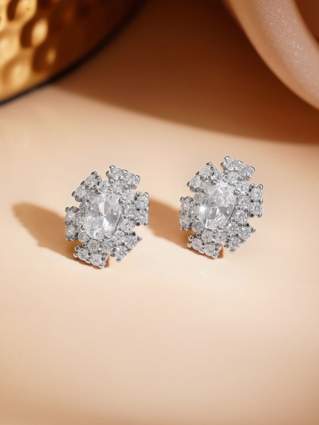 925 Fine Silver Crystal Blossom Stud Earrings