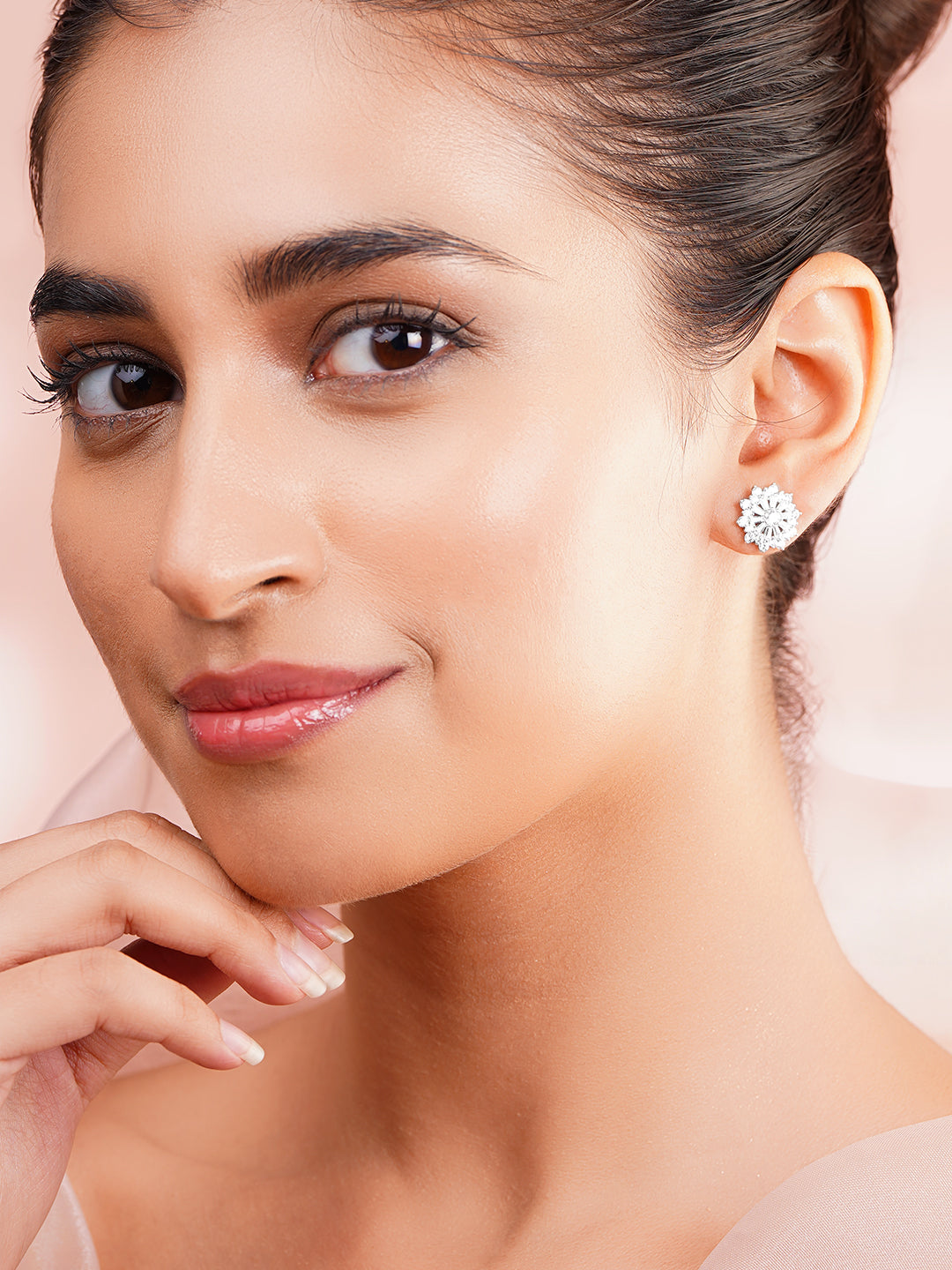 925 Fine Silver Rhodium Plated Floral Stud Earrings