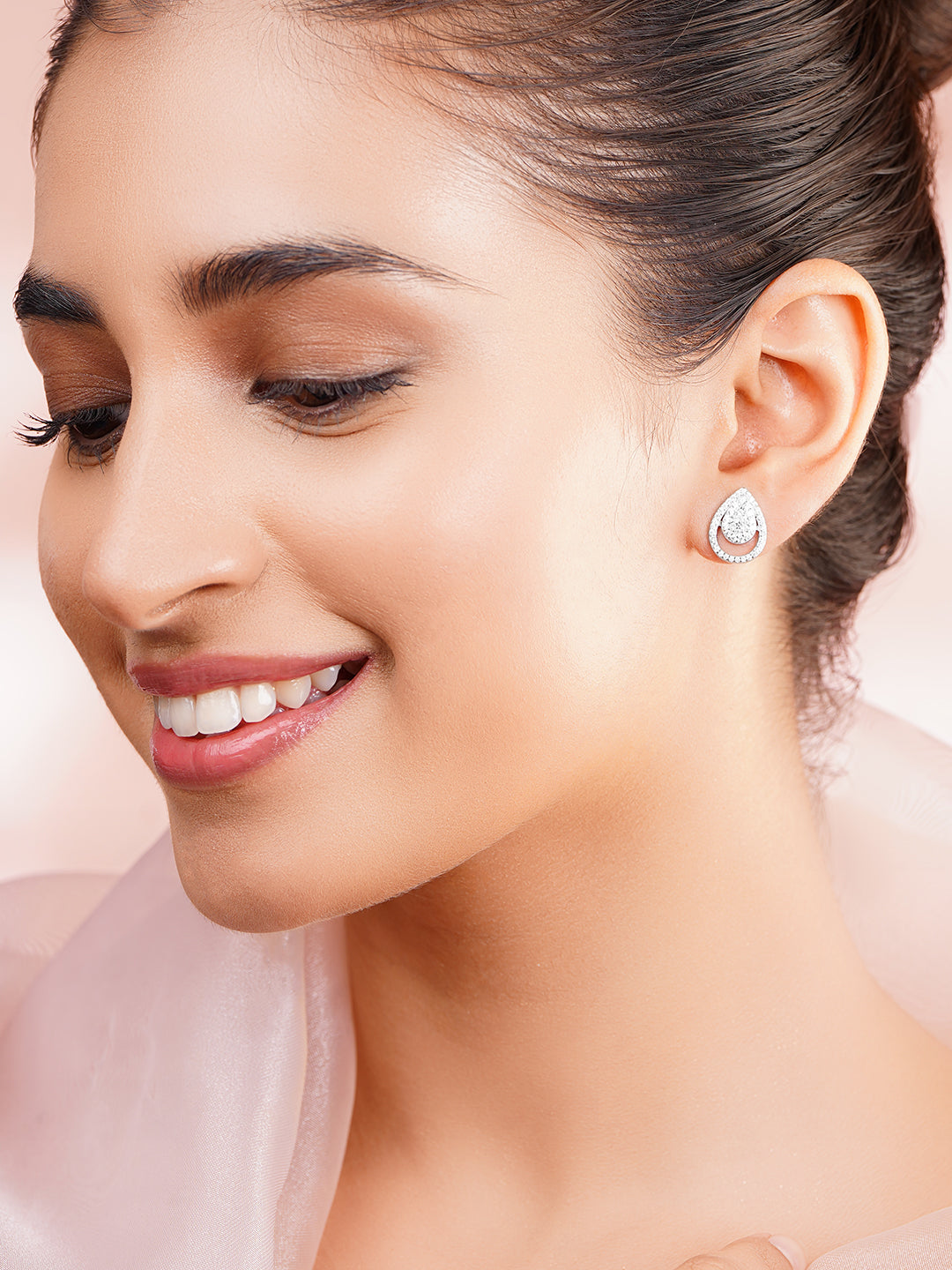 925 Fine Silver Rhodium Plated Teardrop Design Stud Earrings