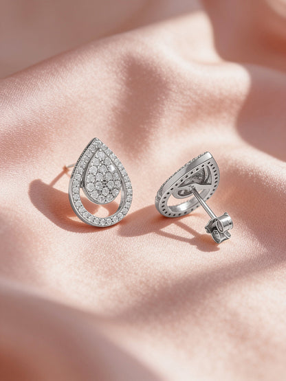 925 Fine Silver Rhodium Plated Teardrop Design Stud Earrings