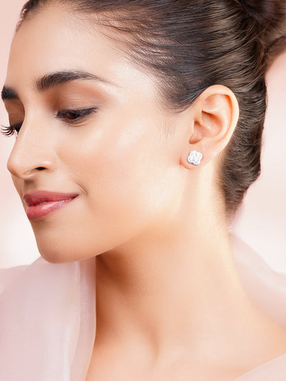 925 Fine Silver Rhodium Plated Floral Stud Earrings