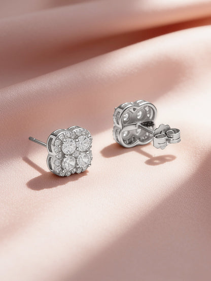 925 Fine Silver Rhodium Plated Floral Stud Earrings