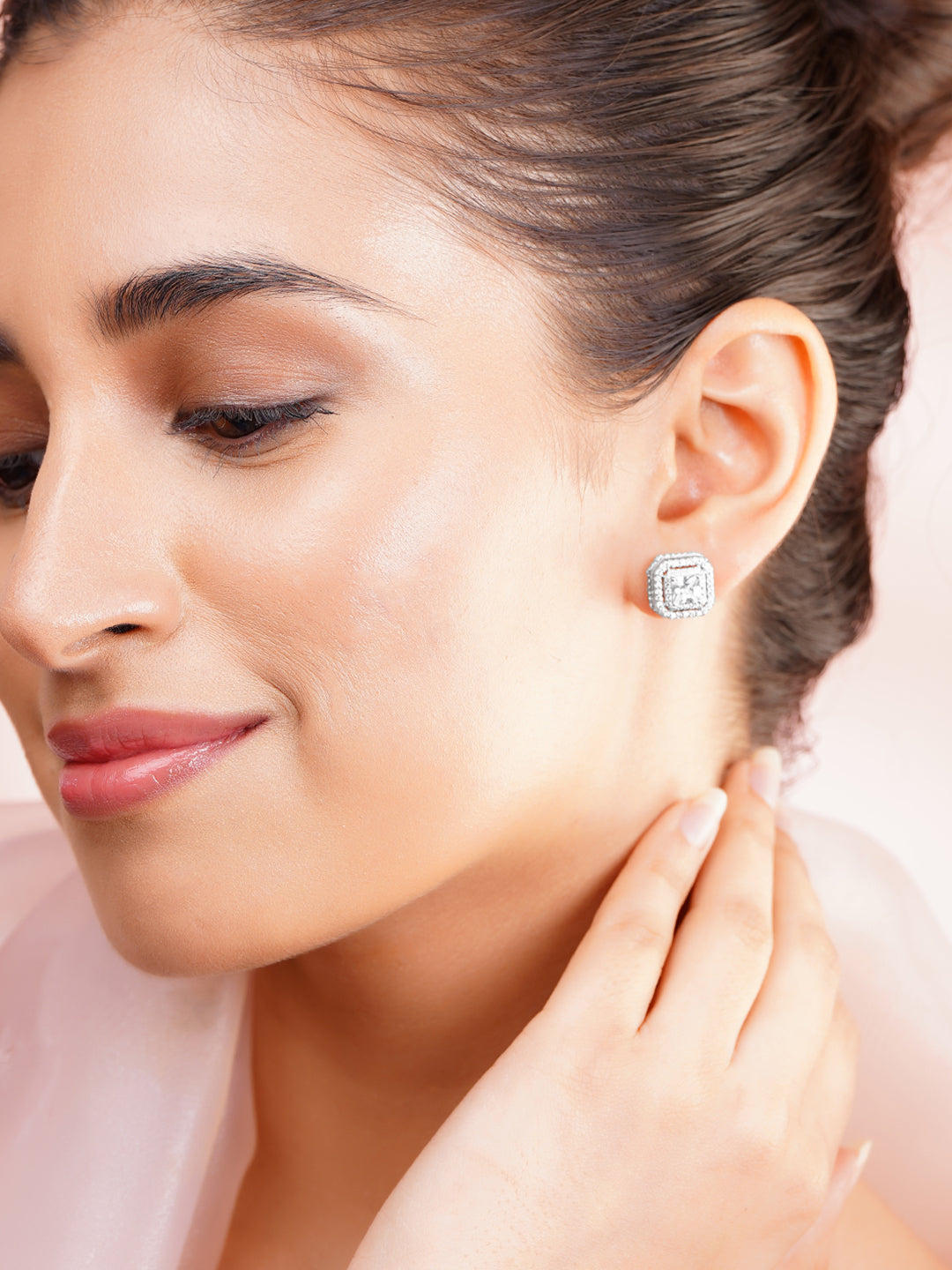 925 Fine Silver Crystal Regal Frame Stud Earrings